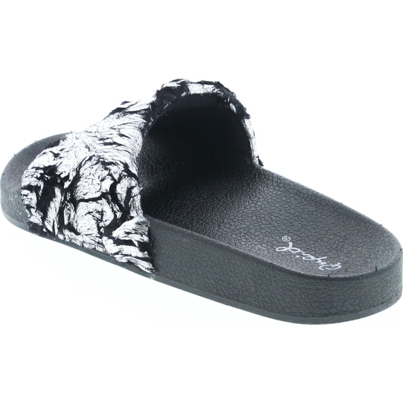 *NEW QUPID FAUX FUR METALLIC FOOTBED SLIDES SANDALS SLIPPERS SIZE 6 BLACK SILVER - Picture 4 of 6